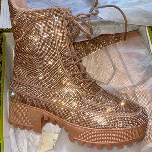BNIB Rose Gold Rhinestone Boots 9